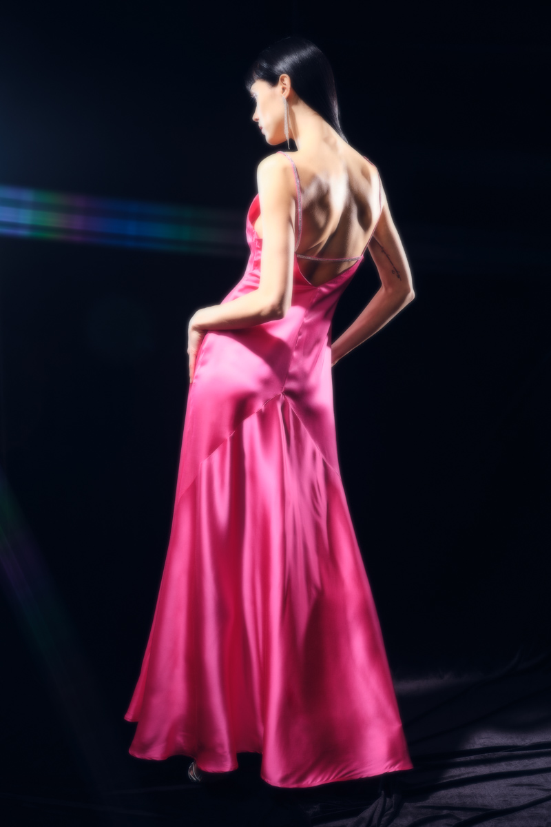 Satin Maxi Dress with Rhinestone Straps - Kaos Store